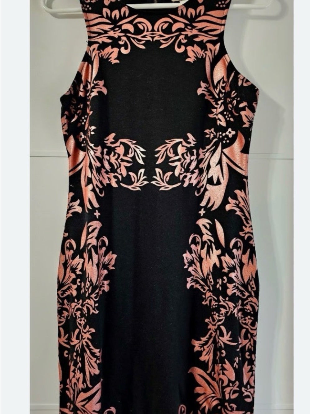 Arden B Black Mini Dress with Rose Gold Floral Motif